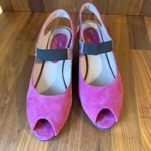 PHILIP DAVIDSON Suede Peep Toe Wedges - Jewel Tone Purple - EU 37